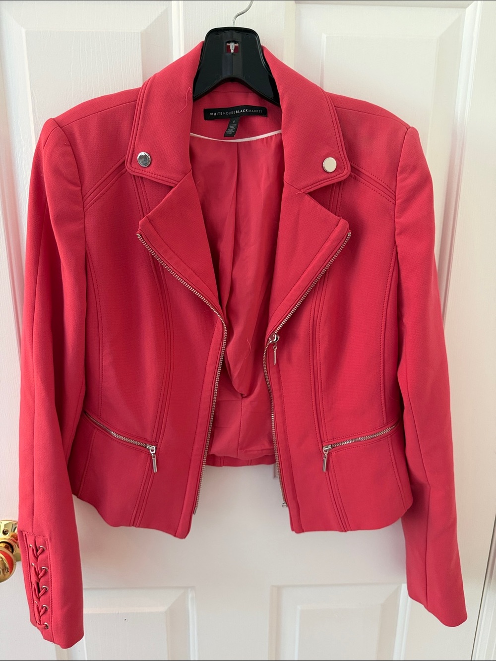 White House Black Market Coral-Red Moto Blazer